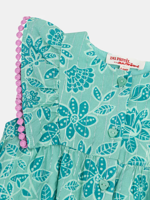 Green Floral Print Cotton All In One