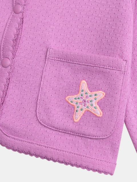 Purple Pointelle Cotton Cardigan