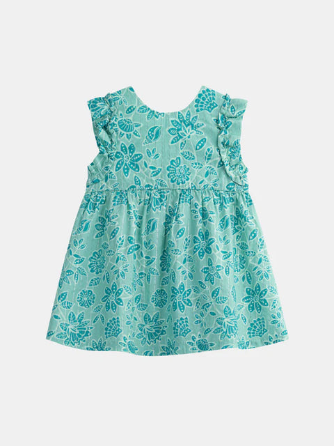 Green Floral Print Cotton Dress With Bloomers