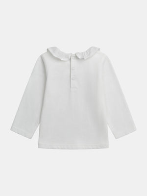 White Cotton T-shirt With Ruffle Collar