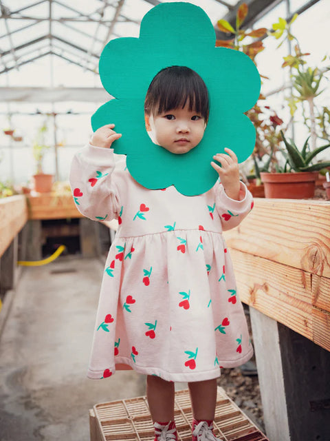 Pink Floral Print Cotton Fleece Dress