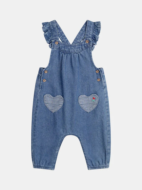 Denim Dungarees With Embroidered Heart Pockets