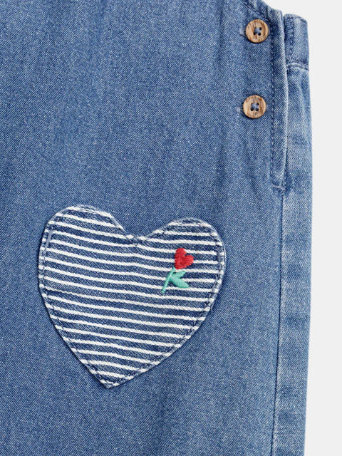Denim Dungarees With Embroidered Heart Pockets