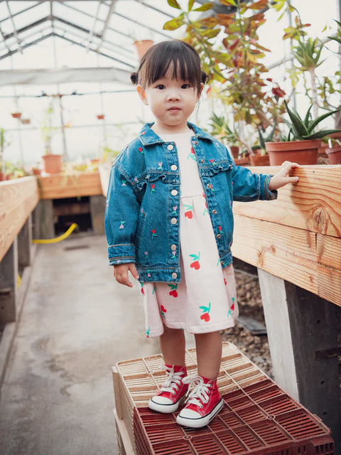 Floral & Heart Embroidered Denim Jacket