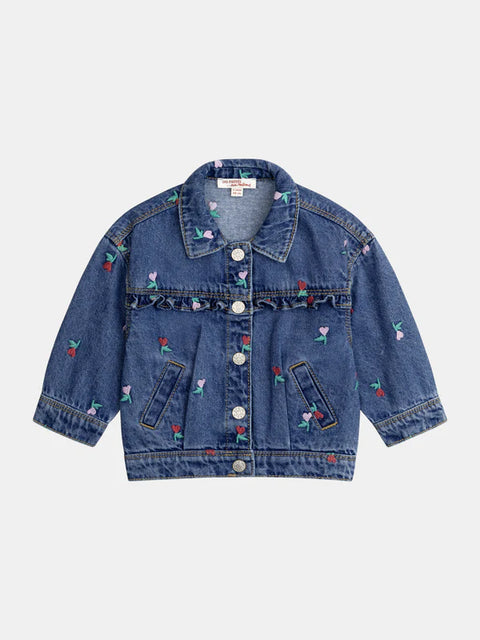 Floral & Heart Embroidered Denim Jacket