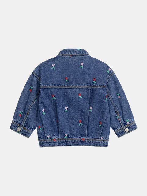 Floral & Heart Embroidered Denim Jacket