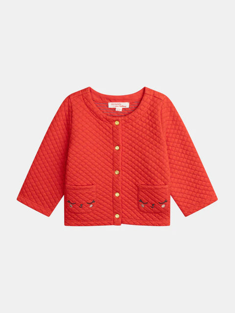 Red Quilted Cotton Rich Cardigan