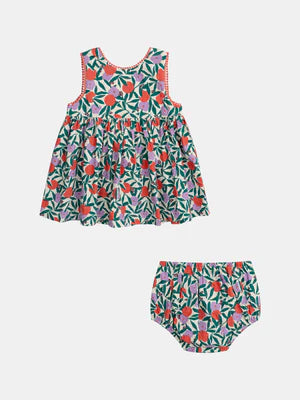 Floral Print Cotton Sundress With Bloomers