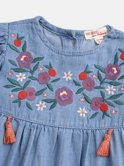 Floral Embroidered Denim Dress