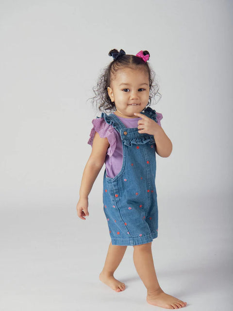 Short Embroidered Denim Dungarees