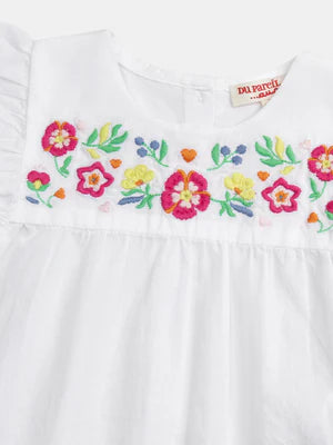 Embroidered Cotton T-Shirt & Floral Print Cotton Shorts