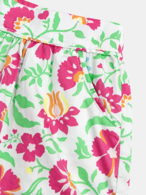 Embroidered Cotton T-Shirt & Floral Print Cotton Shorts
