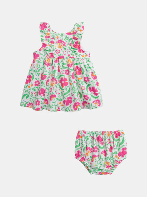 Floral Print Cotton Sun Dress With Matching Bloomers