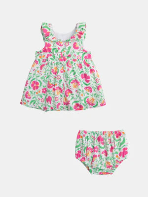 Floral Print Cotton Sun Dress With Matching Bloomers