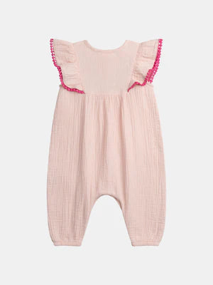 Pink Embroidered Cotton Gauze Dungarees