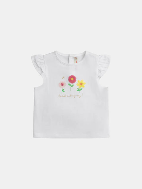 White Floral Print Cotton T-shirt