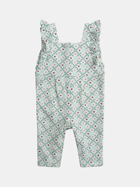 Lined Cream Floral Print Cotton Dungarees