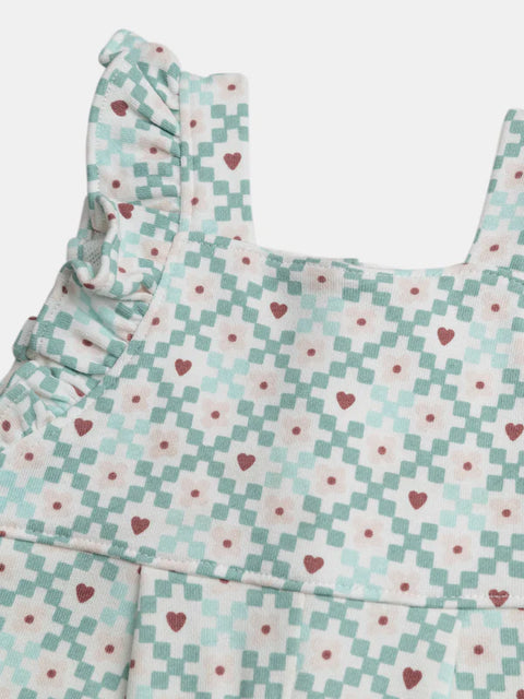 Lined Cream Floral Print Cotton Dungarees