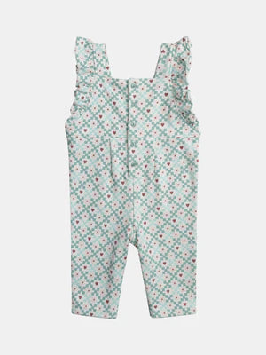 Lined Cream Floral Print Cotton Dungarees