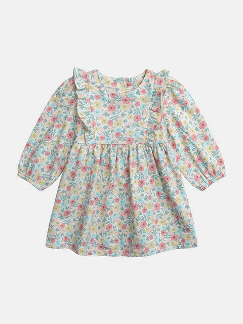 Cream Floral Print Jersey Cotton Dress