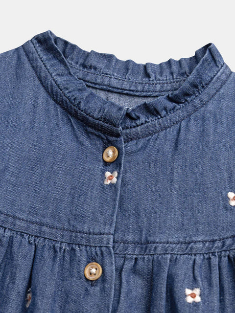 Floral Embroidered Denim Dress