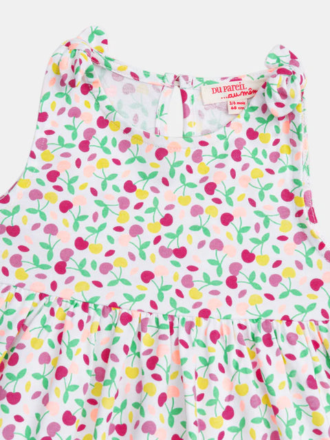 White Cherry Print Cotton Sundress