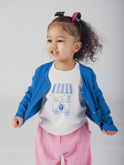 Blue Pointelle Cotton Cardigan