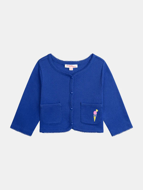Blue Pointelle Cotton Cardigan