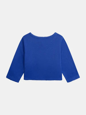 Blue Pointelle Cotton Cardigan
