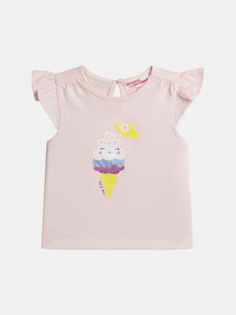 Pink Ice Cream Cone Print Cotton T-shirt