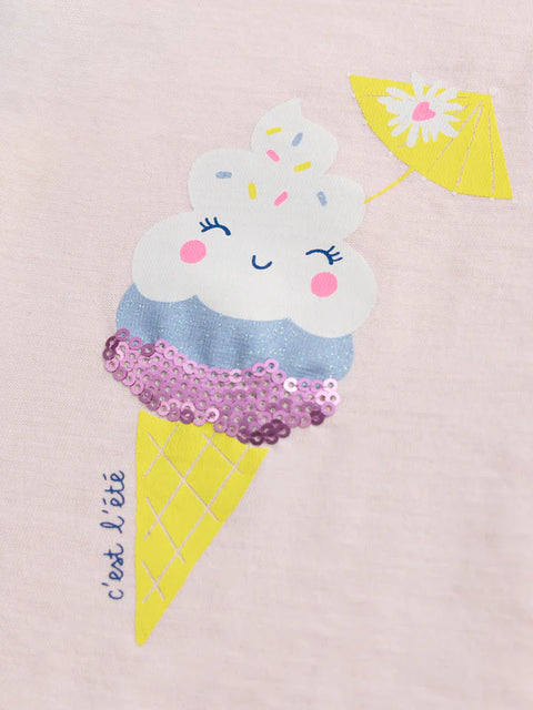 Pink Ice Cream Cone Print Cotton T-shirt