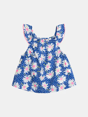 Blue Daisy Print Cotton Top With Matching Shorts