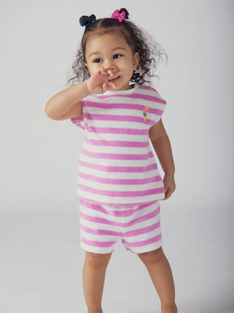 Pink Stripe Terry Cotton T-shirt & Shorts