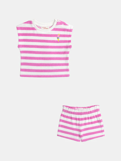 Pink Stripe Terry Cotton T-shirt & Shorts