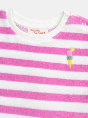 Pink Stripe Terry Cotton T-shirt & Shorts