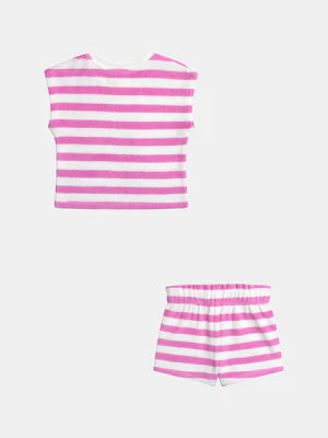 Pink Stripe Terry Cotton T-shirt & Shorts