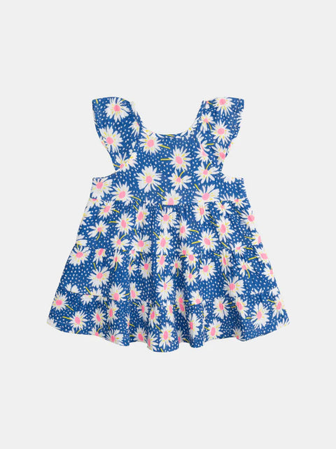 Blue Daisy Print Cotton Gauze Dress