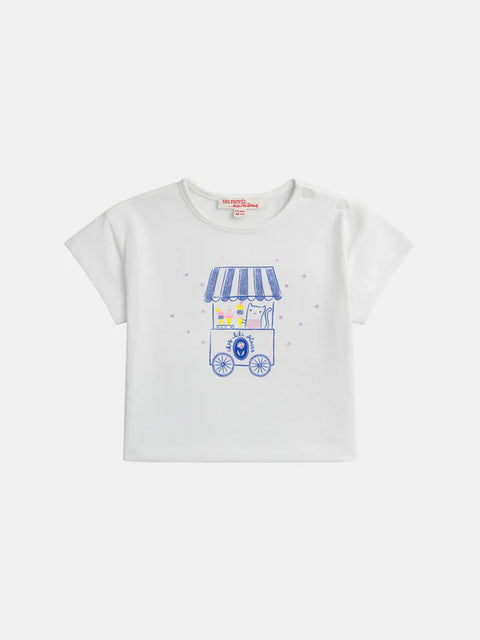 White Ice Cream Cart Print Cotton T-shirt