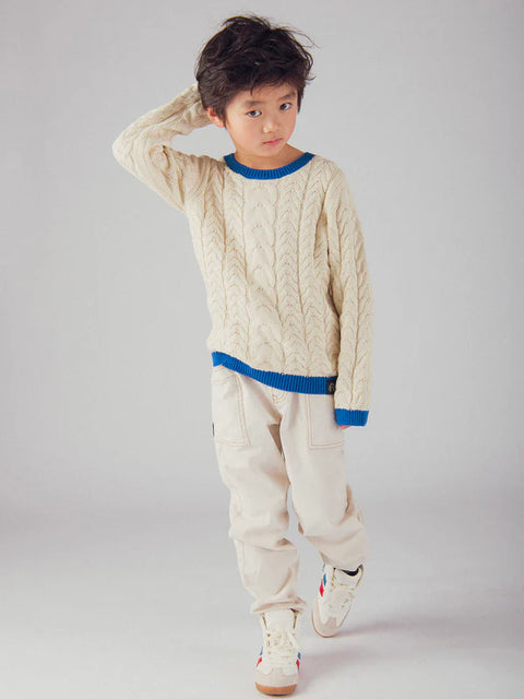 Cream Knit Jumper With Contrast Blue Edging
