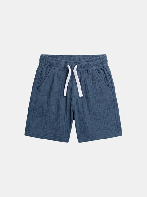 Blue Double Gauze Cotton Shorts