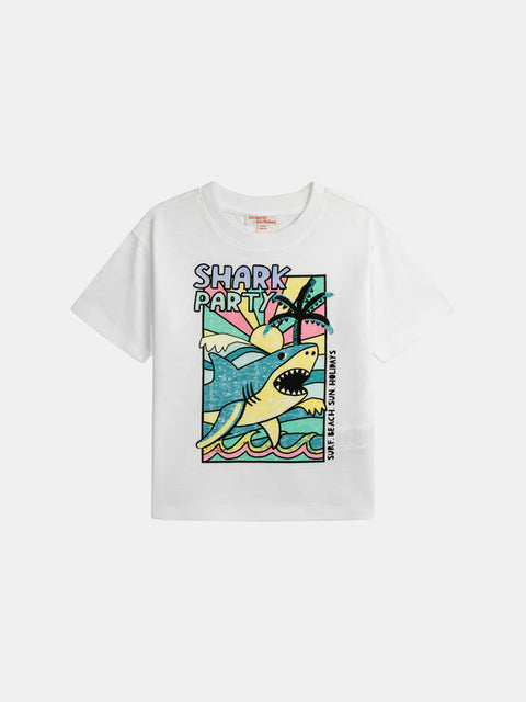 White Glow In The Dark Shark Print Cotton T-shirt