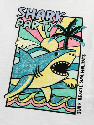 White Glow In The Dark Shark Print Cotton T-shirt