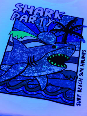 White Glow In The Dark Shark Print Cotton T-shirt