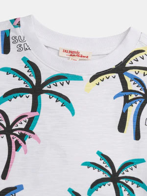 White Palm Tree Print Cotton T-shirt