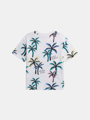 White Palm Tree Print Cotton T-shirt