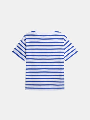Blue Stripe Shark Print Cotton T-shirt