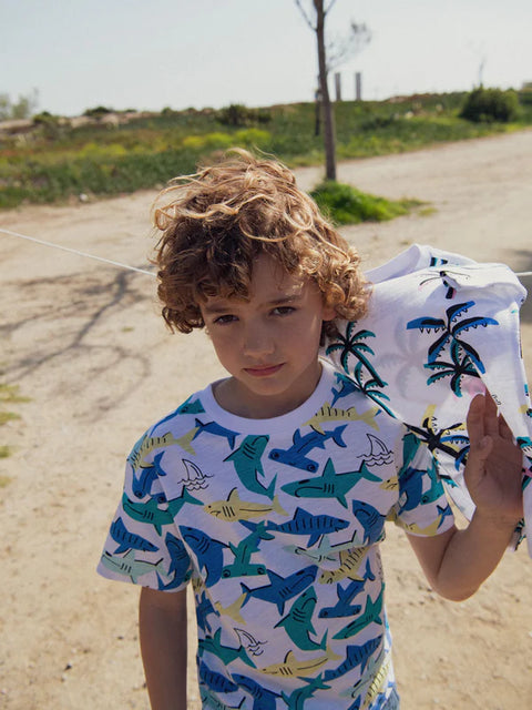 Shark Print Cotton T-shirt
