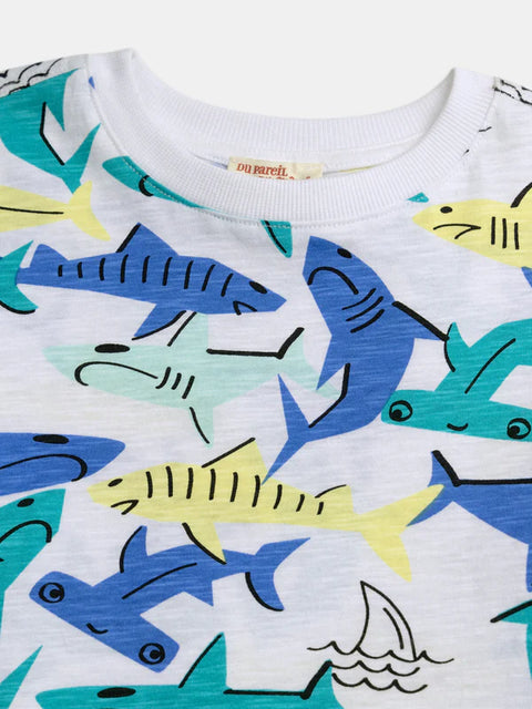 Shark Print Cotton T-shirt