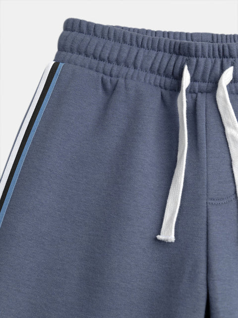 Blue Cotton Fleece Joggers With Stripes