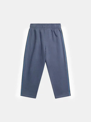 Blue Cotton Fleece Joggers With Stripes
